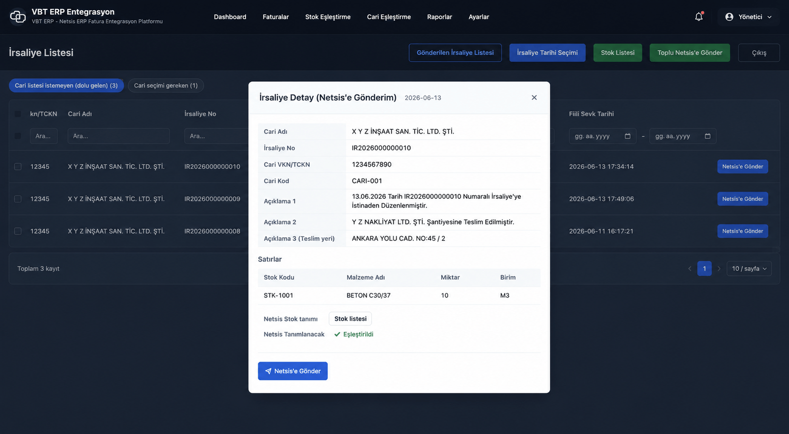 VBT - NETSİS fatura aktarım platformu
